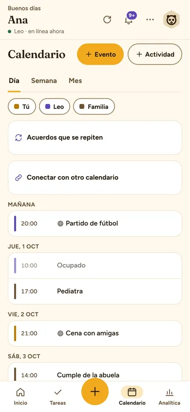 Agenda con los eventos de la semana y las capas de cada uno